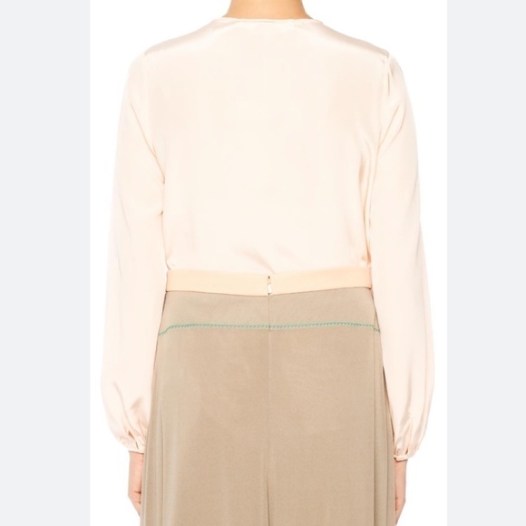 Diane von Furstenberg Ivory Silk Blouse Keyhole Tie Sz 2 - Picture 2 of 10